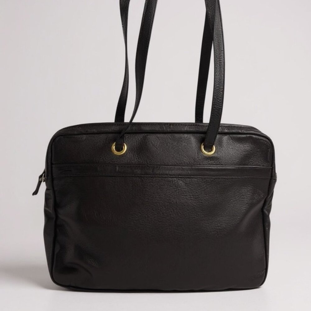 Longchamp Vintage Leather Satchel Shoulder Bag Notebook Work Pocket Zip Horse